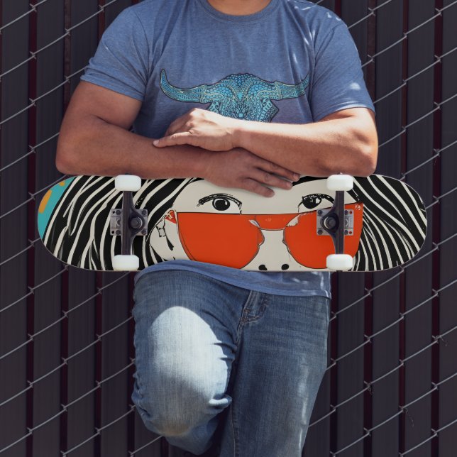 Mädchen mit roter Sonnenbrille Skateboard (Außenbereich 3)