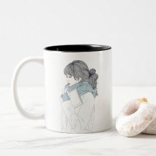 Mädchen mit Schal und Buch Zweifarbige Tasse
