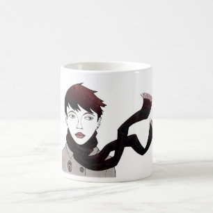 mädchen mit Schal zerteilt Kaffeetasse