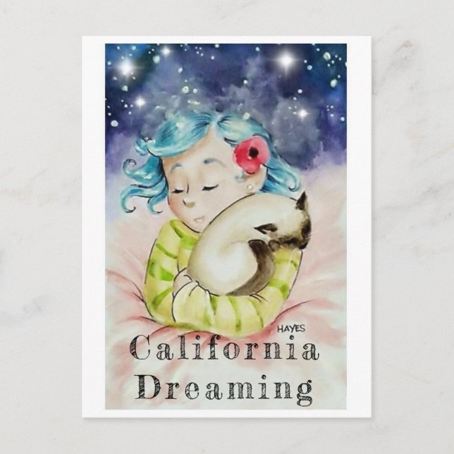 Mädchen mit Schlafkatze Postkarte (Vorderseite)