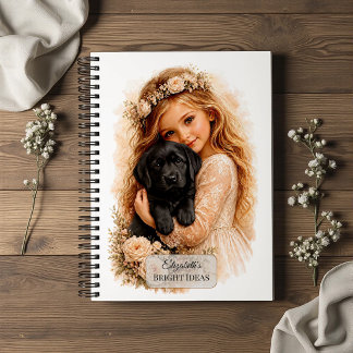 Mädchen mit schwarzem Labrador-Welpen Notizbuch