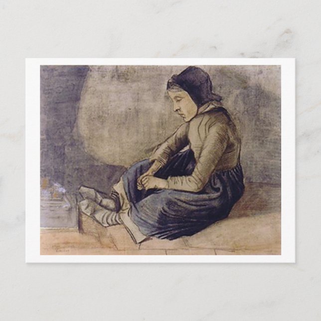 Mädchen mit schwarzer Kappe sitzend, Vincent van G Postkarte (Vorderseite)