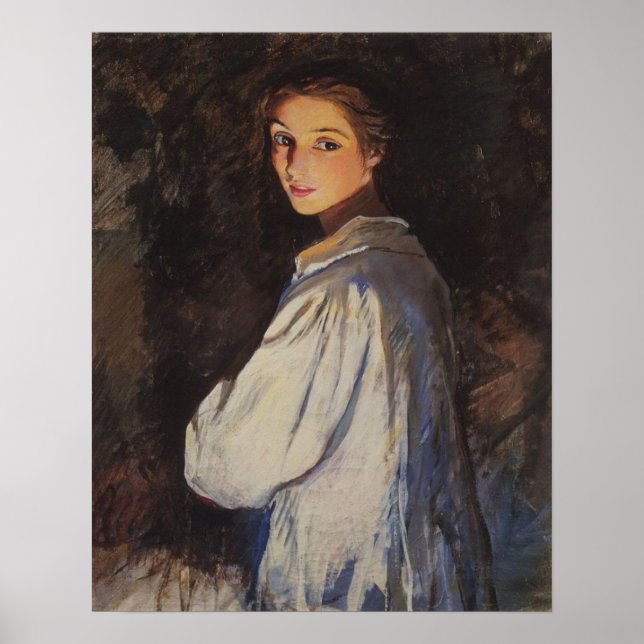 Mädchen mit Selbstportrait Poster (Vorne)