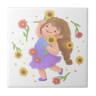 Mädchen mit Sonnenblumen-Illustration Fliese