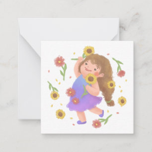 Mädchen mit Sonnenblumen-Illustration Mitteilungskarte