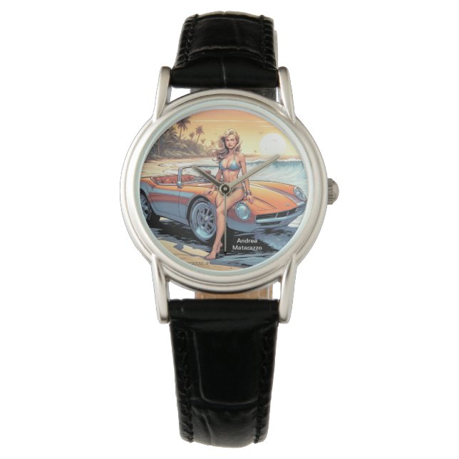Mädchen mit Sportwagen Armbanduhr (Vorderseite)