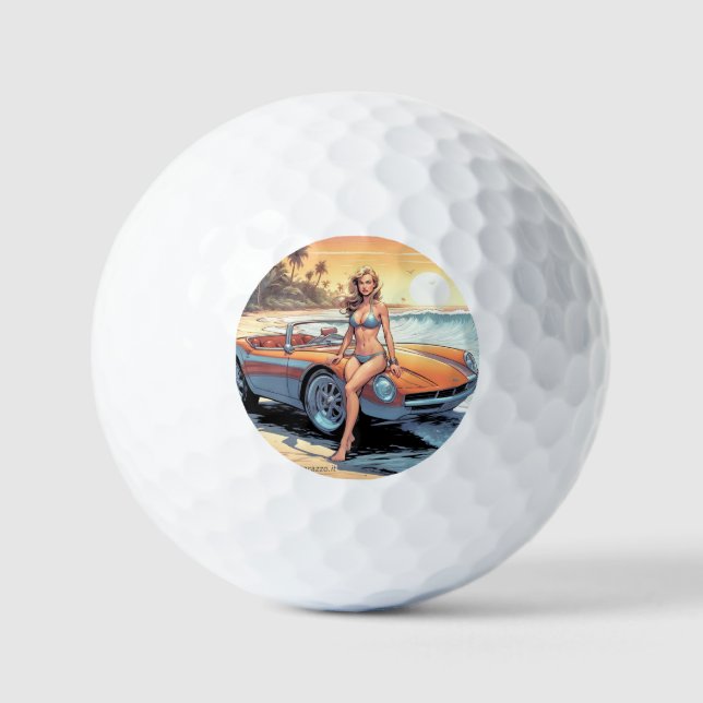 Mädchen mit Sportwagen Golfball (Vorderseite)