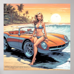 Mädchen mit Sportwagen Poster