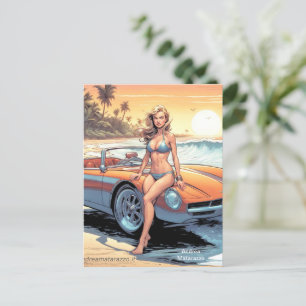 Mädchen mit Sportwagen Postkarte