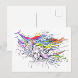 Mädchen mit Träumen in ihrem Haar Surreal Fantasy  Postkarte