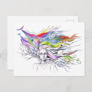Mädchen mit Träumen in ihrem Haar Surreal Fantasy  Postkarte