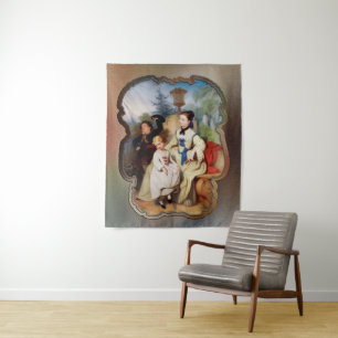 Mädchen mit Ventilator und zwei Kinder in elegante Wandteppich