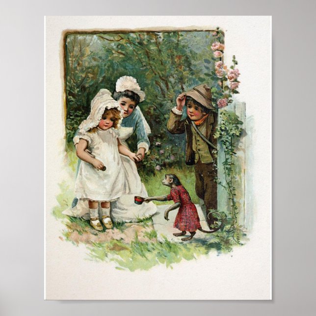 Mädchen mit Vintagem Affen Poster (Vorne)
