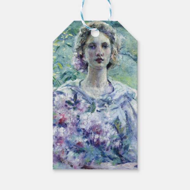Mädchen mit violetten Blumen (von Robert Reid) Geschenkanhänger (Vorderseite)