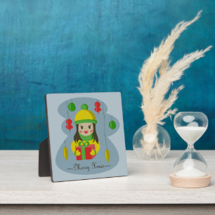 Mädchen mit Weihnachts-Geschenkboxen Fotoplatte