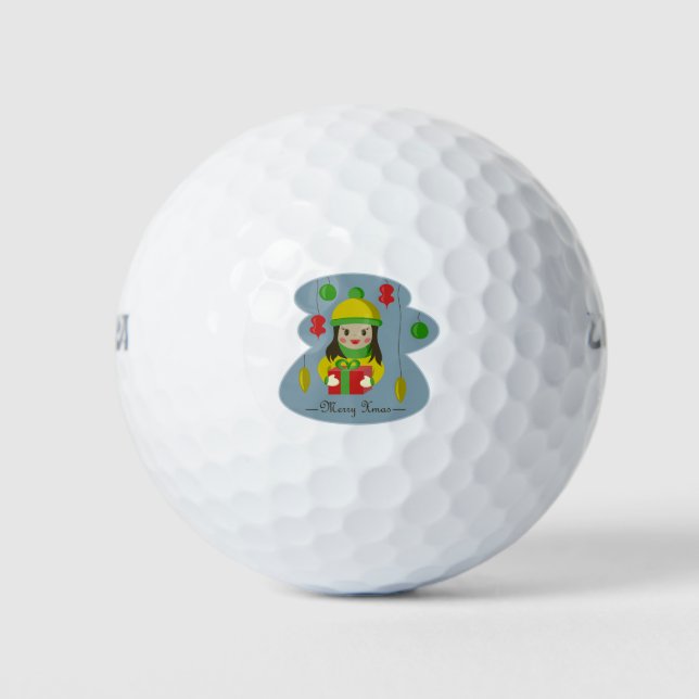 Mädchen mit Weihnachts-Geschenkboxen Golfball (Vorderseite)