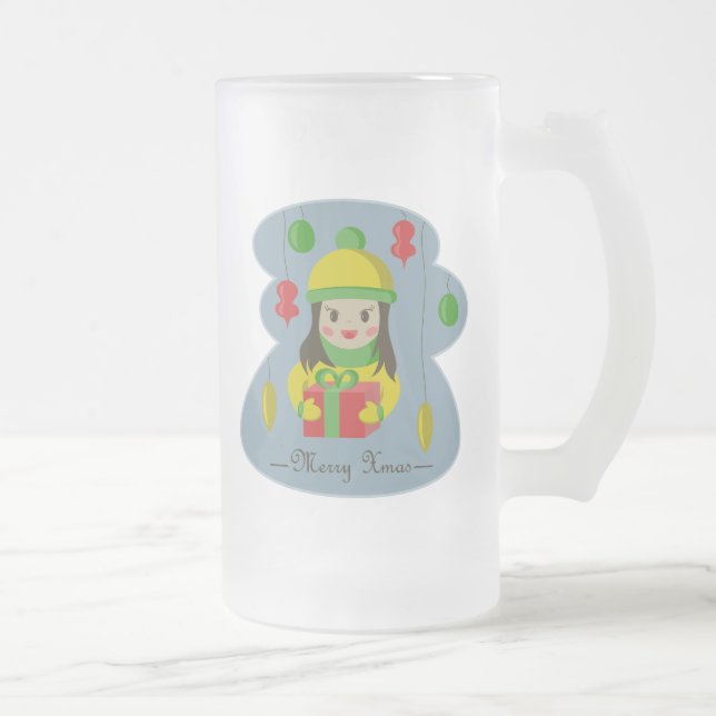 Mädchen mit Weihnachts-Geschenkboxen Mattglas Bierglas (Rechts)