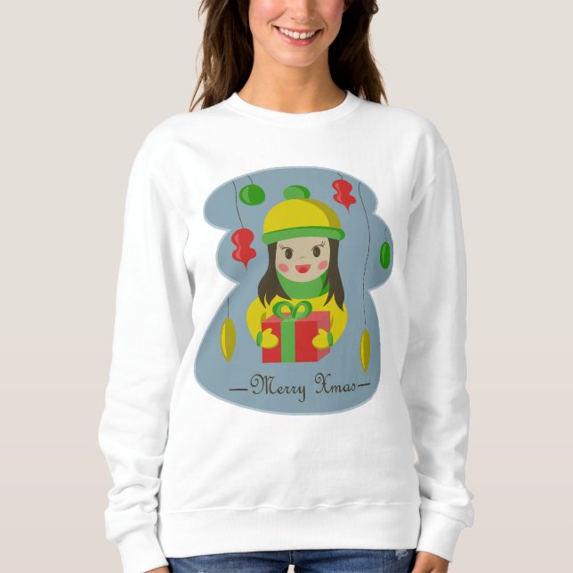 Mädchen mit Weihnachts-Geschenkboxen Sweatshirt (Vorderseite)