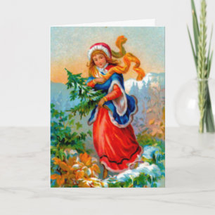 Mädchen mit Weihnachtsbaum Feiertagskarte