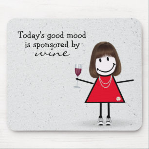Mädchen mit Wein und Sneakern Stickfigur Mousepad