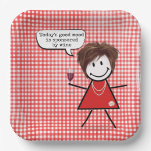 Mädchen mit Weinglas auf Gingham  Pappteller
