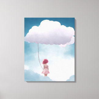 Mädchen mit weißer Flauschenwolke Leinwanddruck