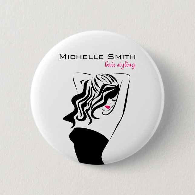 Mädchen mit welligen Haaren Haarstyling Branding Button (Vorderseite)