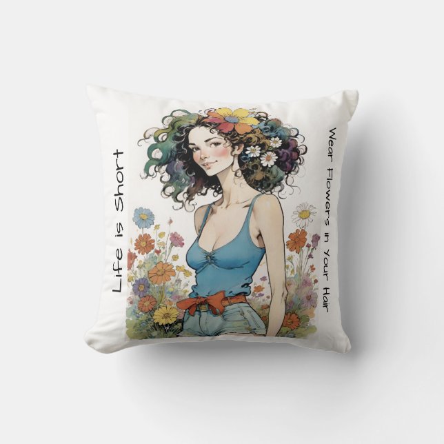 Mädchen mit Wildblumen im Haar Kissen (Vorderseite)