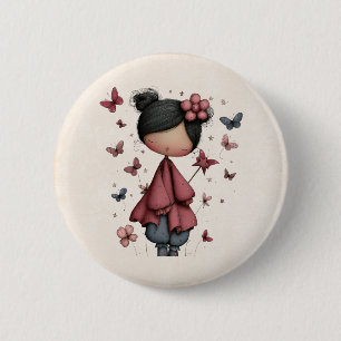 Mädchen mit Zauberstab und Schmetterlingen süß Button