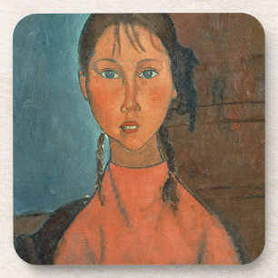 Mädchen mit Zöpfen, c.1918 (Öl auf Leinwand) Getränkeuntersetzer