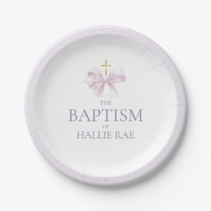 Mädchen Moderne rosa Bow-Taufe Pappteller