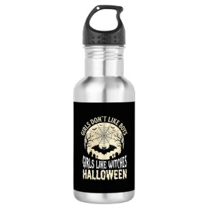 Mädchen mögen Hexen Halloween-Fledermaus-Design_1 Edelstahlflasche