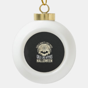 Mädchen mögen Hexen Halloween-Fledermaus-Design_1 Keramik Kugel-Ornament