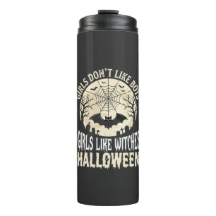 Mädchen mögen Hexen Halloween-Fledermaus-Design_1 Thermosbecher