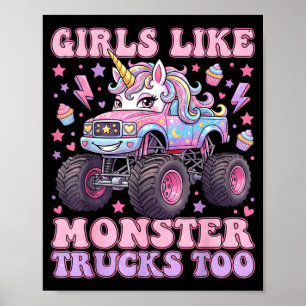 Mädchen mögen Monstertrucks auch süßes Einhorn für Poster