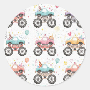 Mädchen Monster Truck Aufkleber Rosa Wasserfarbe L