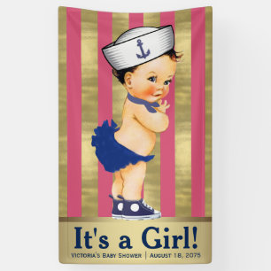 Mädchen Nautik Rosa Blau Gold Babyparty Banner