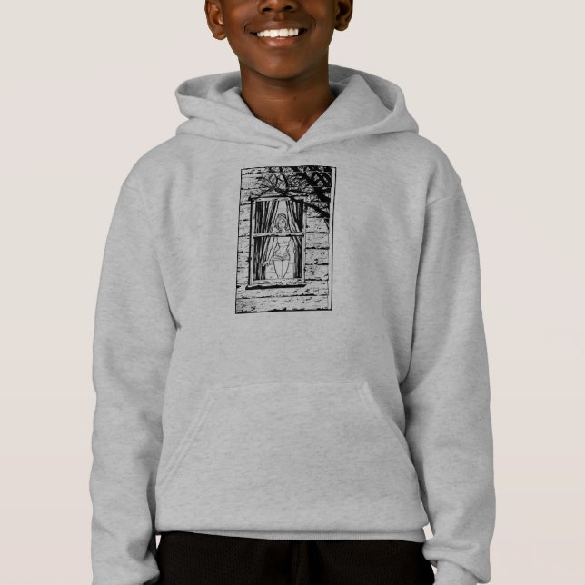 Mädchen-nebenan Schwarz-Druck Hoodie (Vorderseite)