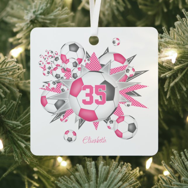 Mädchen nennen Fußball Blowout Rosa grau Ornament Aus Metall (InSitu)