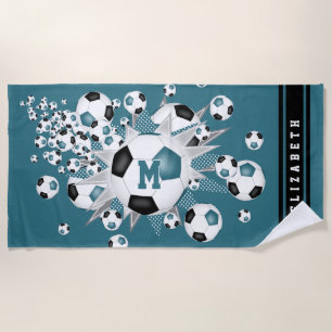 Mädchen nennen Fußballbälle Sterne aquamarin schwa Strandtuch