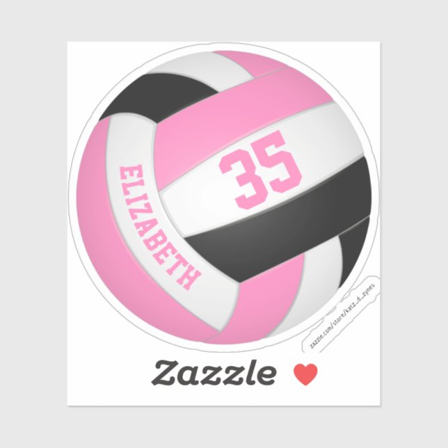 Mädchen nennen Jersey Nummer pink schwarzen Volley Aufkleber (Blatt)