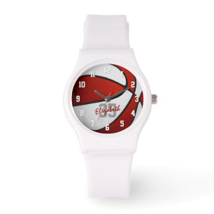 Mädchen nennen Jersey Nummer rot weißer Basketball Armbanduhr