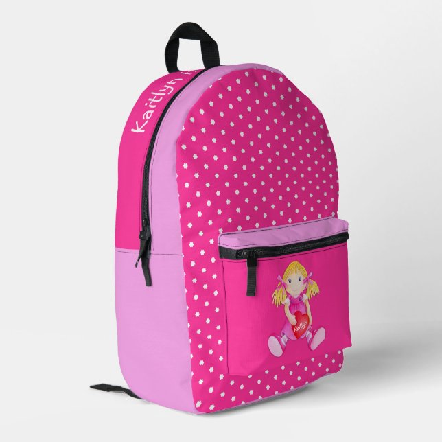 Mädchen nennen rosa Puppenkunst Bedruckter Rucksack (Rückseitige Ecke links)