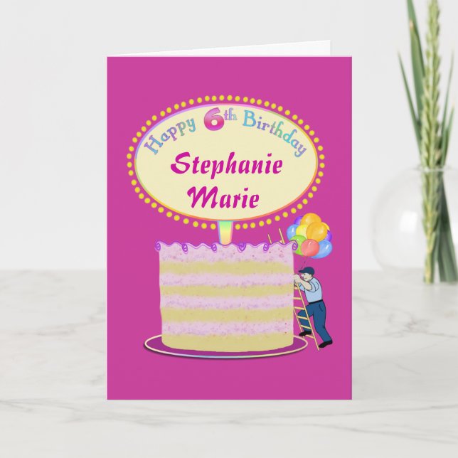 Mädchen Niedlich 6. Geburtstag personalisieren Karte (Vorderseite)