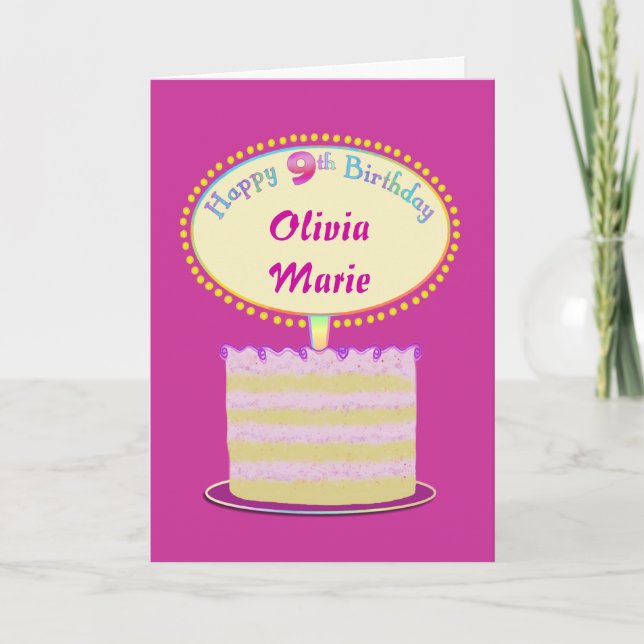 Mädchen Niedlich 9. Geburtstag personalisieren Karte (Vorderseite)