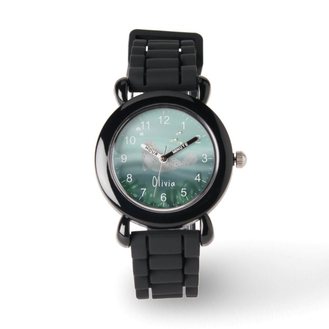 Mädchen Niedlich blau unter dem Siegel des Ozeans Armbanduhr (Vorderseite)
