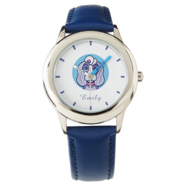 Mädchen Niedlich Blue Cat Kinder Armbanduhr (Vorderseite)