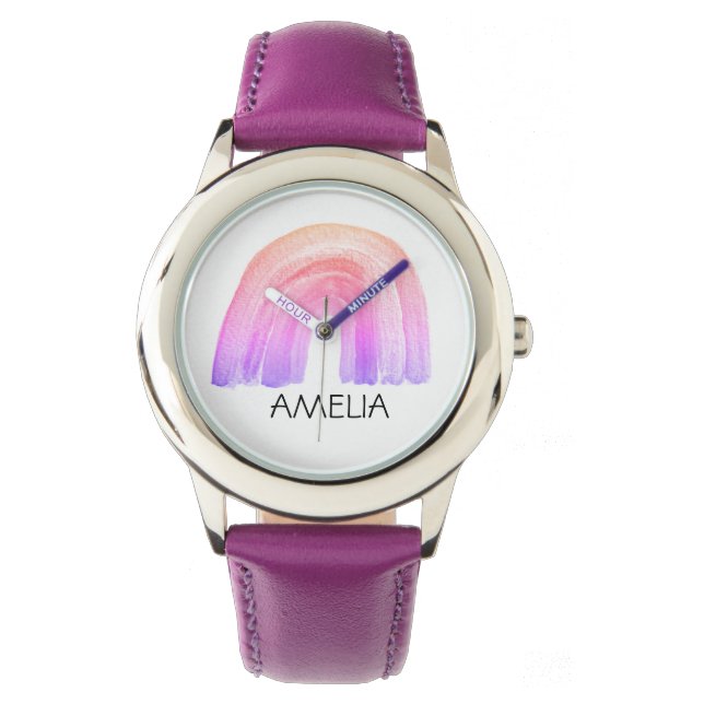 Mädchen Niedlich Boho Wasserfarbe Regenbogen und N Armbanduhr (Vorderseite)