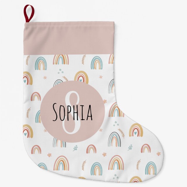 Mädchen Niedlich Boho Wasserfarbe Regenbogenmuster Großer Weihnachtsstrumpf (Vorderseite)