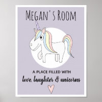 Mädchen Niedlich Doodle Unicorn Name Kinderzimmer 